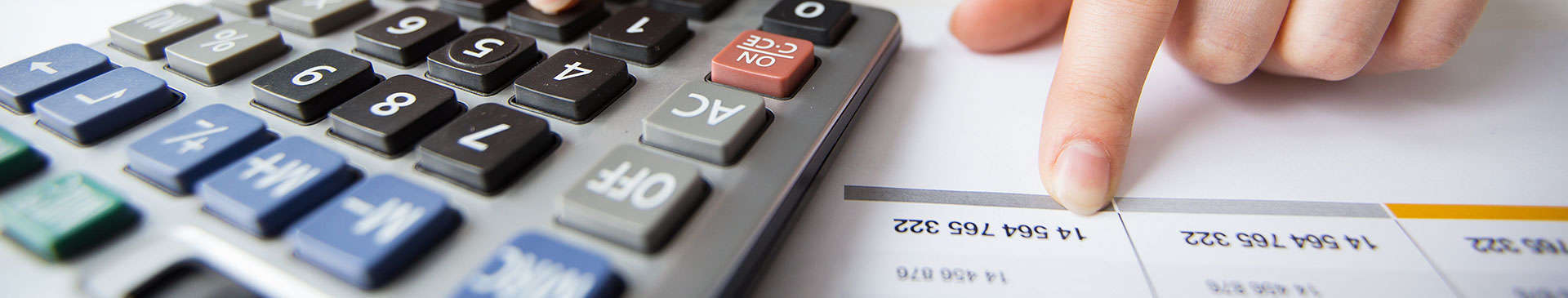 Accounting and bookkeeping services illustration with calculator, plant, and financial reports